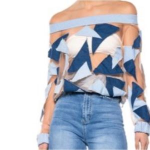 Off the shoulder over sized denim patch shirt